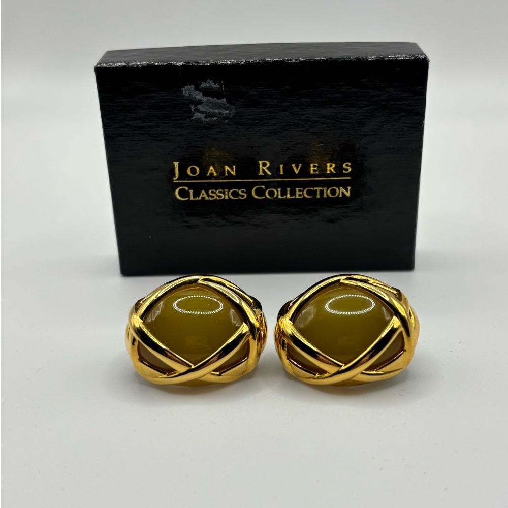 Joan Rivers Gold and Green Clip on Earrings